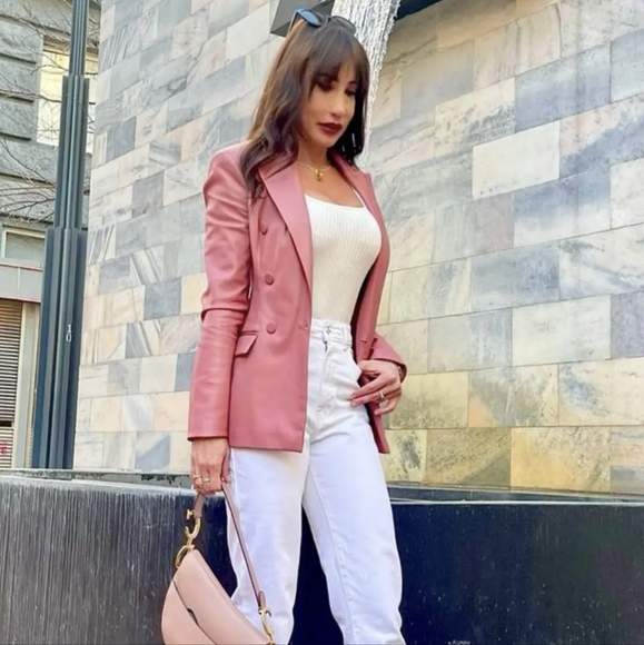 ZARA NEW WOMAN FAUX LEATHER DOUBLE-BREASTED BLAZER JACKET PINK MARSALA M,L - Picture 1 of 9